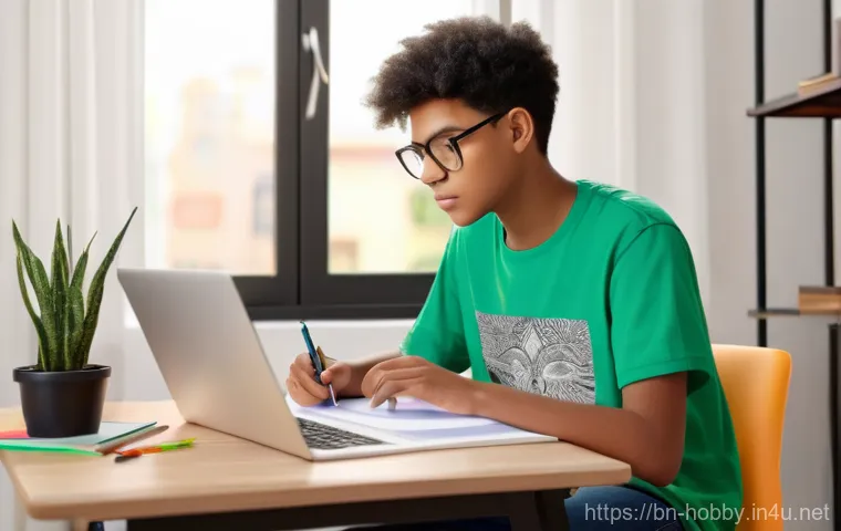 드로잉 도구 추천 - **Prompt:** A focused young artist, a teenager wearing a comfortable t-shirt and jeans, sitting at a...