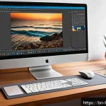 Home 22 포토샵 기초 배우기 - A professional digital artist’s workspace featuring a high-resolution computer screen displaying Ado...