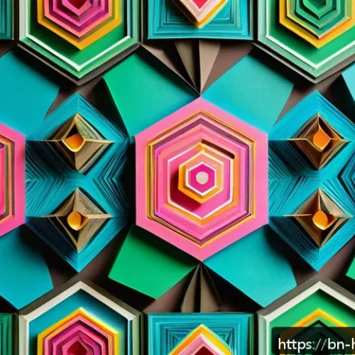 Home 32 종이 공예 아이디어 - A vibrant and intricate paper art composition featuring a variety of colorful geometric shapes such ...
