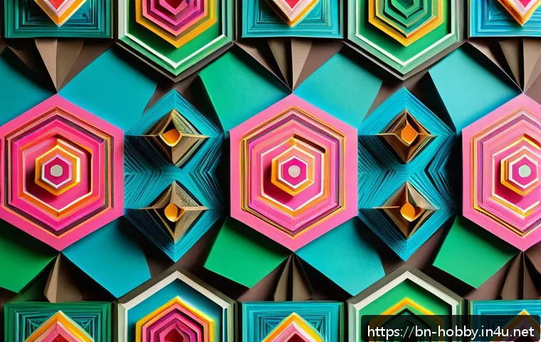 종이 공예 아이디어 - A vibrant and intricate paper art composition featuring a variety of colorful geometric shapes such ...