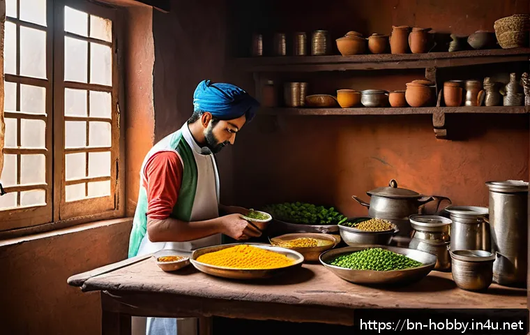 체중 운동 팁 - A detailed, vibrant illustration of a young Bengali man preparing a nutritious meal rich in protein ...